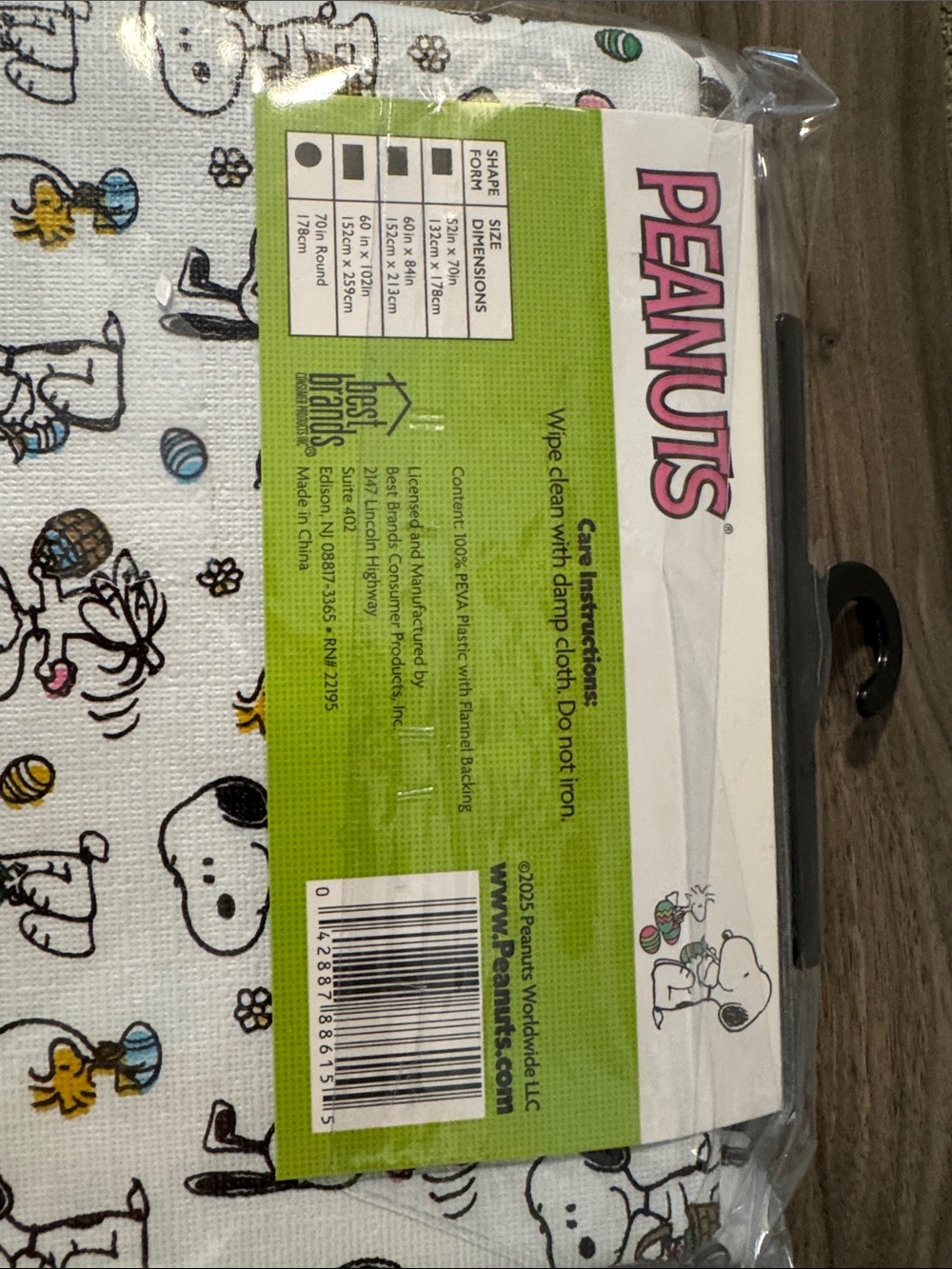 Peanuts Snoopy & Woodstock Easter Print Flannel-Backed PEVA Tablecloth, 60x84” - Picture 3 of 3